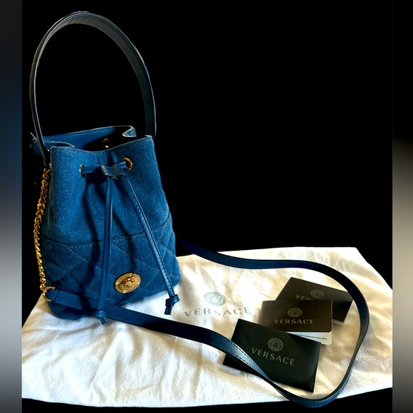 Versace Handbags - VERSACE NWT $1,200 Retail DENIM BUCKET BAG & Dust Bag.